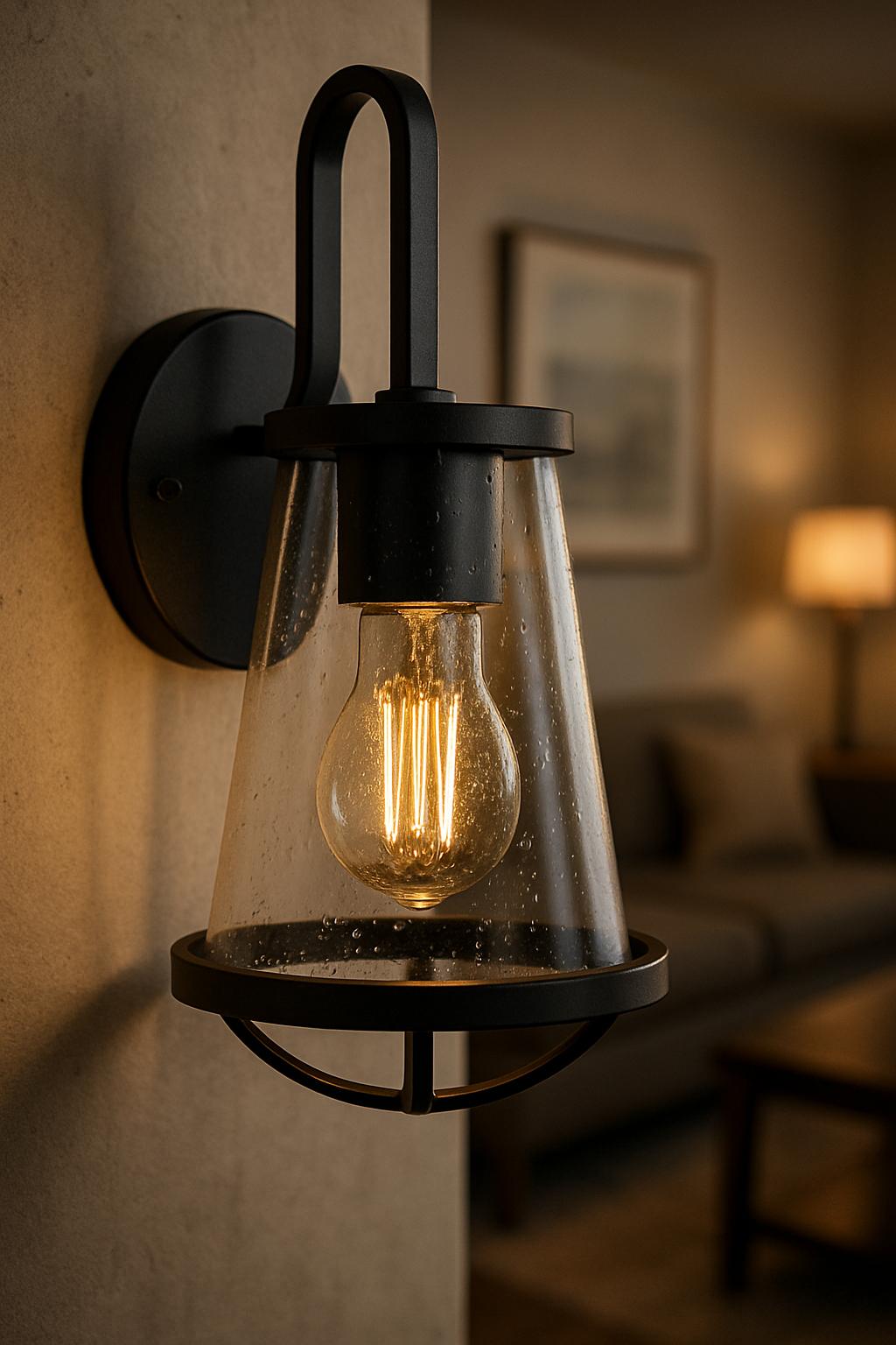 Home Decorators Collection Georgina 5 75 in 1 light Matte Black Industrial indoor wall sconce with Clear Seeded Glass Shade HB2627 43/316691265 46335107649 Home Decorators Collection