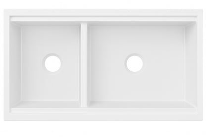Elkay Fireclay 33 in Farmhouse Apron Front Offset 60 40 Double Bowl White Fireclay Kitchen Workstation Sink Only