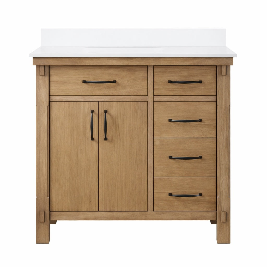 Home Decorators Collection Bellington 36 in Single Sink Almond Toffee Bath Vanity with White Engineered Stone Top Assembled Bellington 36