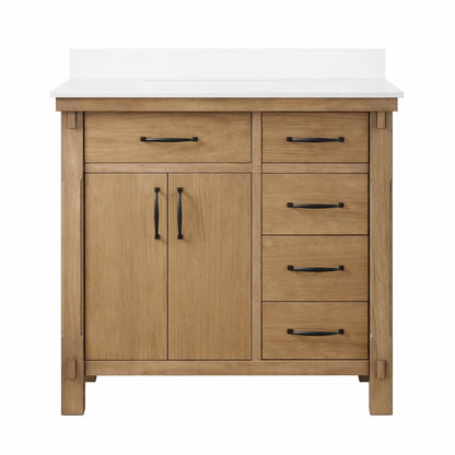 Home Decorators Collection Bellington 36 in Single Sink Almond Toffee Bath Vanity with White Engineered Stone Top Assembled Bellington 36