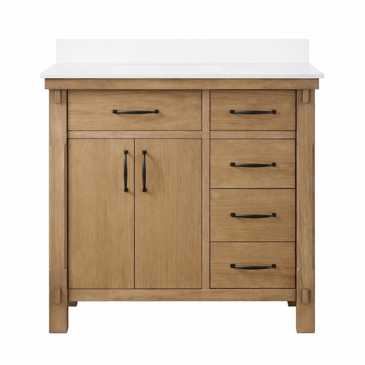 Home Decorators Collection Bellington 36 in Single Sink Almond Toffee Bath Vanity with White Engineered Stone Top Assembled Bellington 36