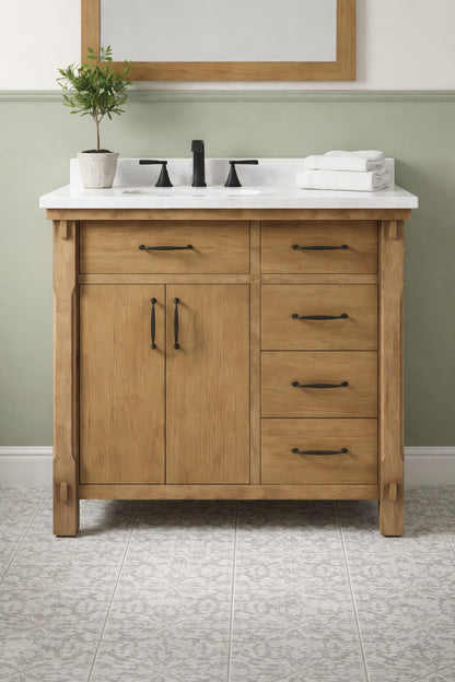Home Decorators Collection Bellington 36 in Single Sink Almond Toffee Bath Vanity with White Engineered Stone Top Assembled Bellington 36
