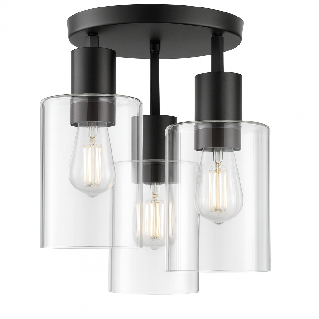 Hampton Bay Sutton Place 14 in. 3-Light Matte Black Flush Mount, Farmhouse Ceiling Light