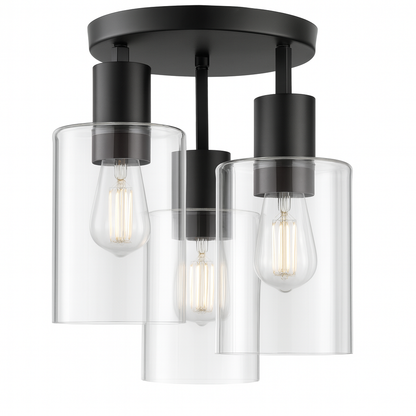 Hampton Bay Sutton Place 14 in. 3-Light Matte Black Flush Mount, Farmhouse Ceiling Light