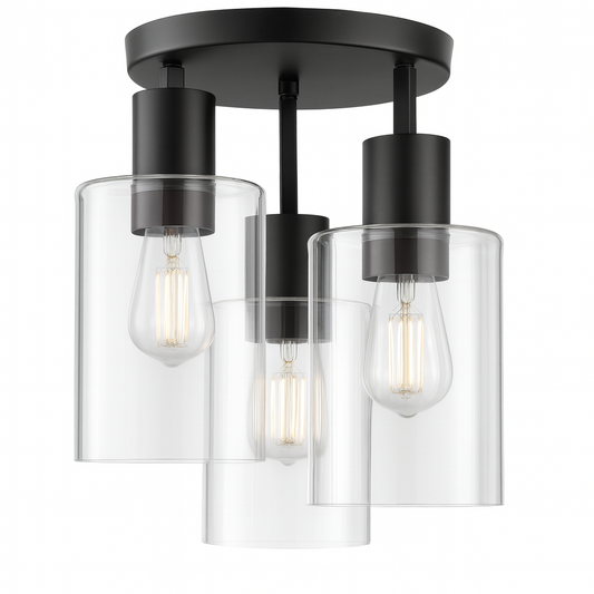 Hampton Bay Sutton Place 14 in. 3-Light Matte Black Flush Mount, Farmhouse Ceiling Light
