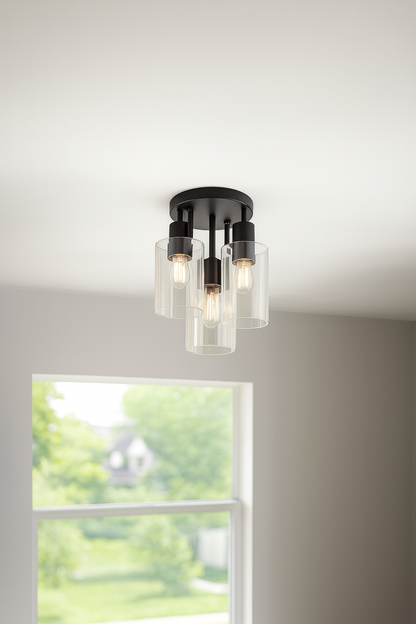 Hampton Bay Sutton Place 14 in. 3-Light Matte Black Flush Mount, Farmhouse Ceiling Light