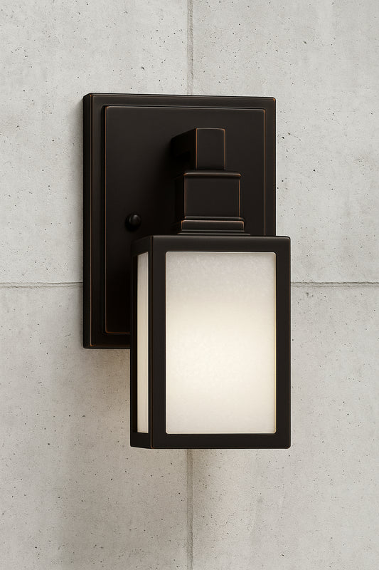 Hampton Bay Hartford Lake 7.28 in. 1-Light Oil Rubbed Bronze Indoor Wall Sconce with Linen Glass Shade, Rustic Farmhouse Wall Light
