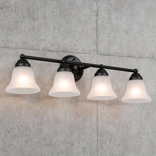 Ashhurst 32 75 in 4 Light Oil Rubbed Bronze Bathroom Vanity Light with Frosted Glass Shades EGM1304AX 02 OR