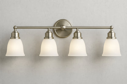 Hampton Bay Vista Lake 32 75 in 4 Light Brushed Nickel Bathroom Vanity Light with Frosted Glass Shades EGM1304AX 01 BN/316704752 6940500321462 Hampton Bay