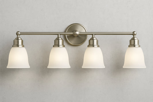 Hampton Bay Vista Lake 32 75 in 4 Light Brushed Nickel Bathroom Vanity Light with Frosted Glass Shades EGM1304AX 01 BN/316704752 6940500321462 Hampton Bay