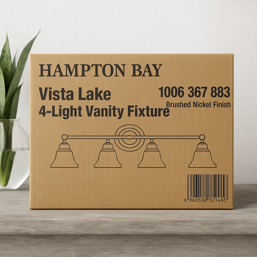 Hampton Bay Vista Lake 32 75 in 4 Light Brushed Nickel Bathroom Vanity Light with Frosted Glass Shades EGM1304AX 01 BN/316704752 6940500321462 Hampton Bay