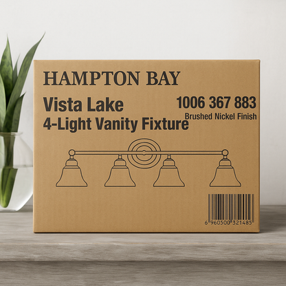 Hampton Bay Vista Lake 32 75 in 4 Light Brushed Nickel Bathroom Vanity Light with Frosted Glass Shades EGM1304AX 01 BN/316704752 6940500321462 Hampton Bay