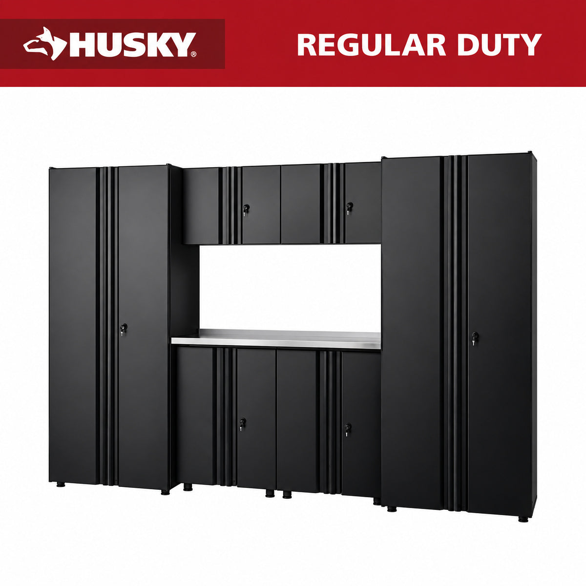 Husky 7 Piece Regular Duty Welded Steel Garage Storage System in Black 109 in W x 75 in H x 19 6 in D