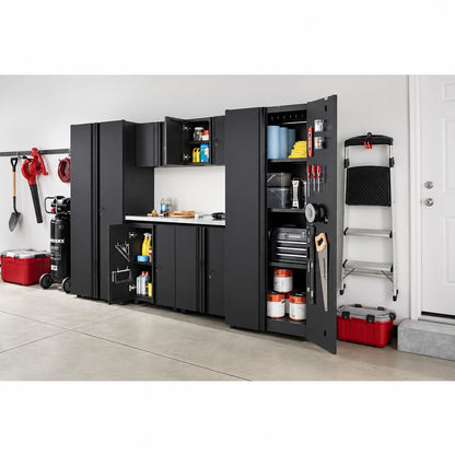 Husky 7 Piece Regular Duty Welded Steel Garage Storage System in Black 109 in W x 75 in H x 19 6 in D