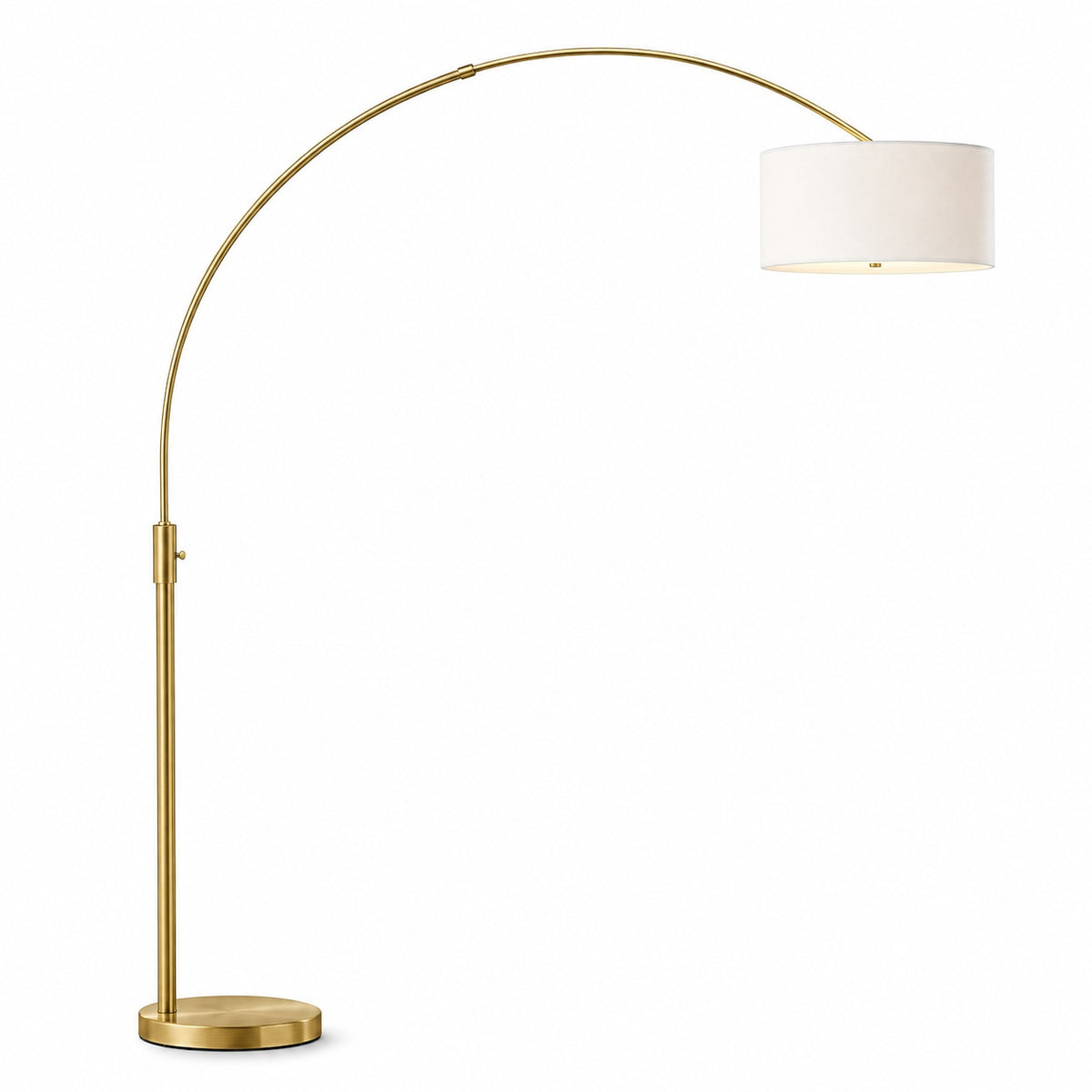 HomeGlam Orbita 82 in Antique Brass Furnish LED Dimmable Retractable Arch Floor Lamp Bulb Included with Drum White Shade HL6013 AB DWH