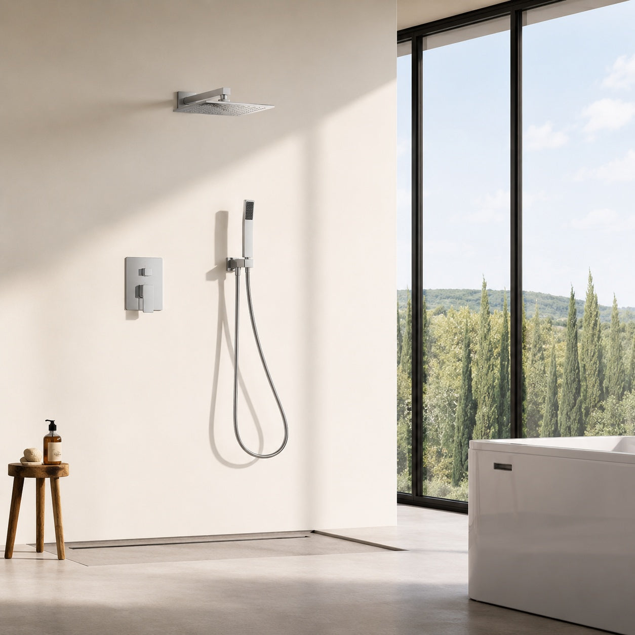 BWE Single Handle 2 Spray Shower Faucet 2 5 GPM with Easy to Install Pressure Balance Valve in Brushed Nickel