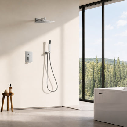 BWE Single Handle 2 Spray Shower Faucet 2 5 GPM with Easy to Install Pressure Balance Valve in Brushed Nickel