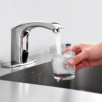 BWE Automatic Sensor Touchless Bathroom Sink Faucet with Deck Plate in Polished Chrome A 918106 C