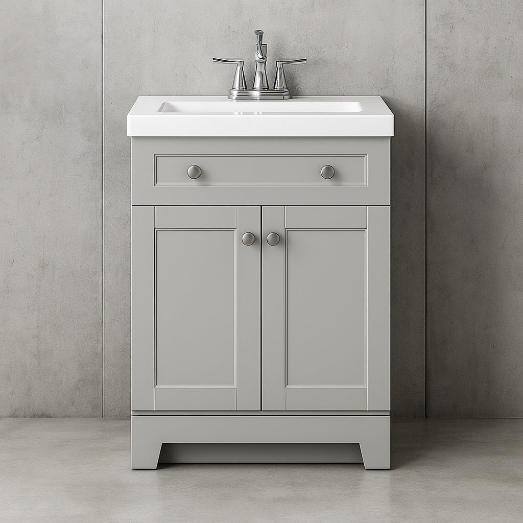 25 in Single Sink Pearl Gray Bath Vanity with White Cultured Marble Top Assembled