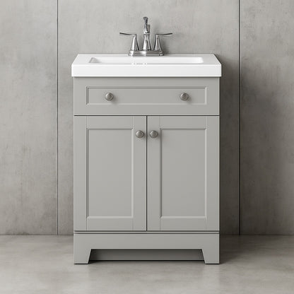 25 in Single Sink Pearl Gray Bath Vanity with White Cultured Marble Top Assembled