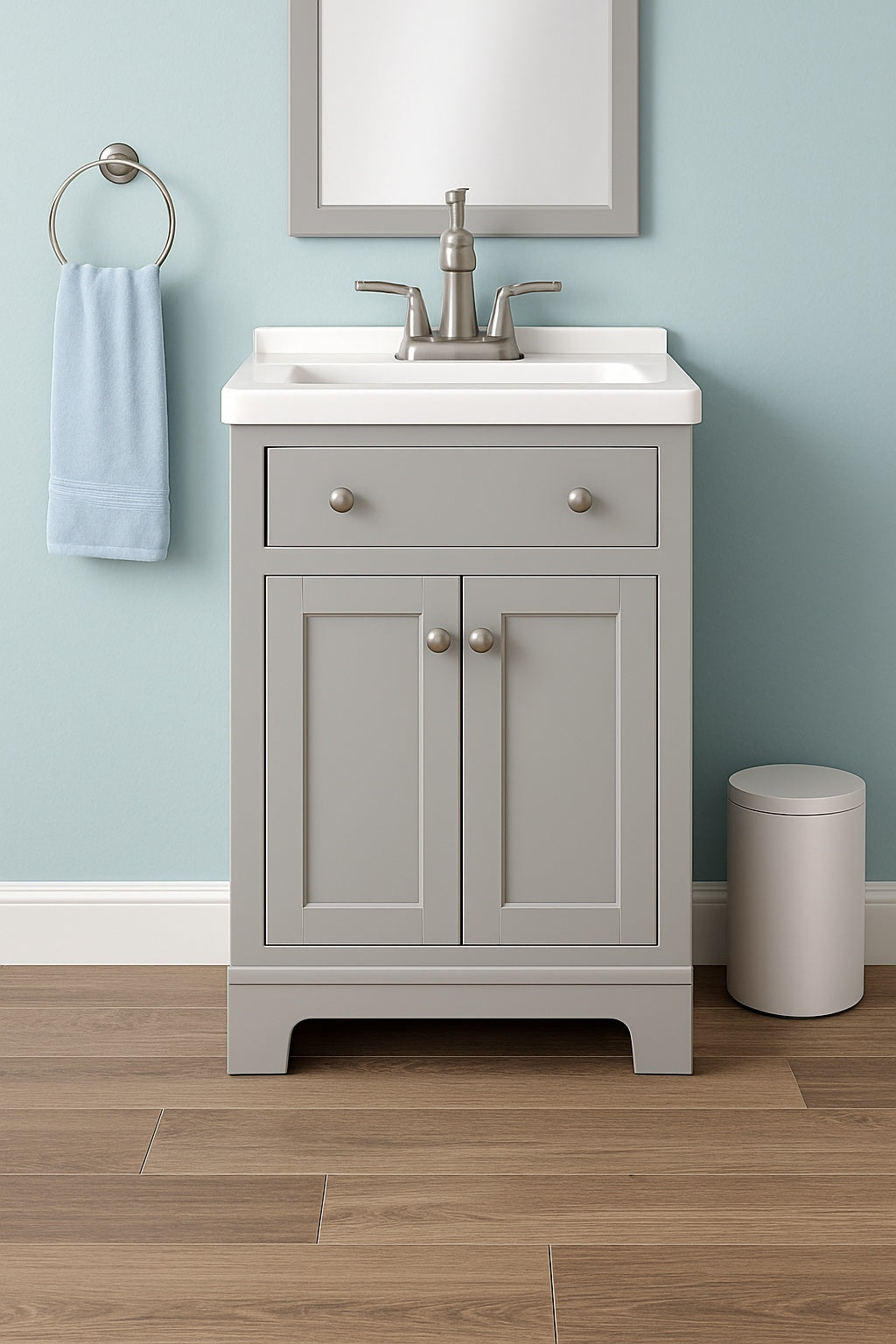 25 in Single Sink Pearl Gray Bath Vanity with White Cultured Marble Top Assembled