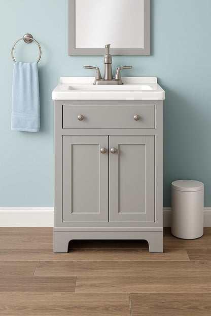 25 in Single Sink Pearl Gray Bath Vanity with White Cultured Marble Top Assembled