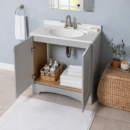 Glacier Bay 31 in Single Sink Pearl Gray Bath Vanity with White Cultured Marble Top Assembled