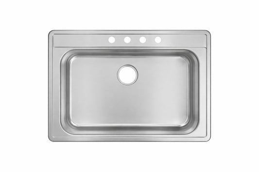 Glacier Bay 33 in Drop In Single Bowl 20 Gauge Stainless Steel Kitchen Sink
