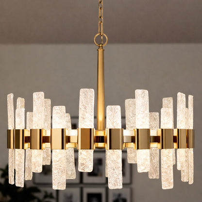 Uolfin Mid Century Modern Gold Kitchen Island Chandelier 6 Light Glam Dining Room Ceiling Light with Icing Glass Strip