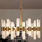 Uolfin Mid Century Modern Gold Kitchen Island Chandelier 6 Light Glam Dining Room Ceiling Light with Icing Glass Strip