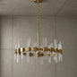 Uolfin Mid-Century Modern Gold Kitchen Island Chandelier, 6-Light Glam Dining Room Ceiling Light with Icing Glass Strips