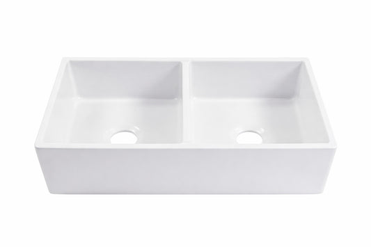SINKOLOGY Turner 33 in Farmhouse Apron Front Undermount Double Bowl Crisp White Fireclay Kitchen Sink