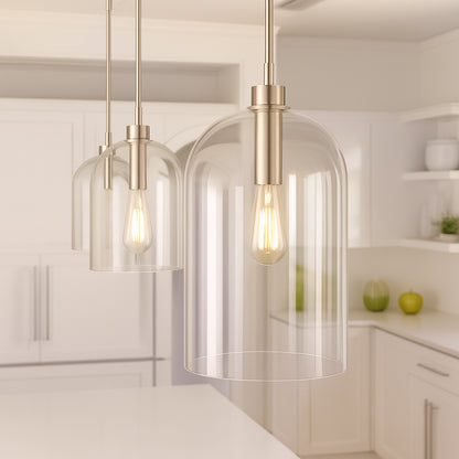 Lochmeade 1 Light Brushed Nickel Pendant with Seeded Glass Shade Kitchen Light