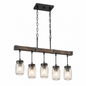 LNC Morice Modern Farmhouse Linear Chandelier 5 Light Rustic Black Classic Mason Jar Island Pendant with Faux Wood Accent RIUIFUHD1385167