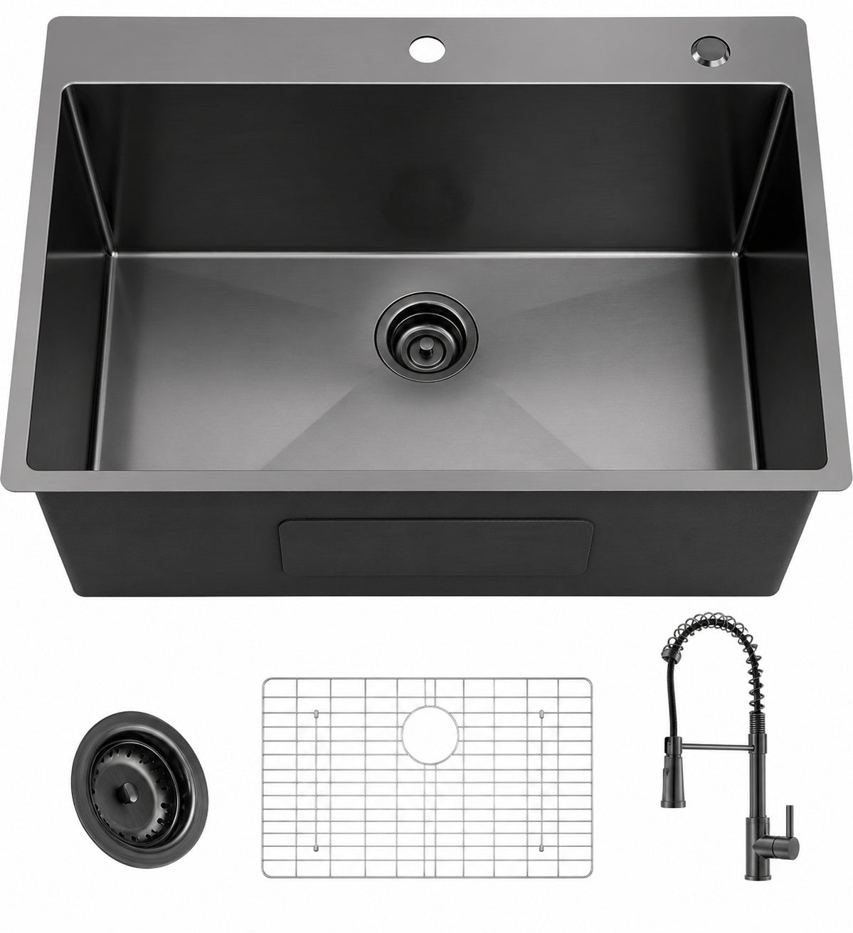 Glacier Bay 33 in Drop In Single Bowl 18 Gauge Gunmetal Black Stainless Steel Kitchen Sink