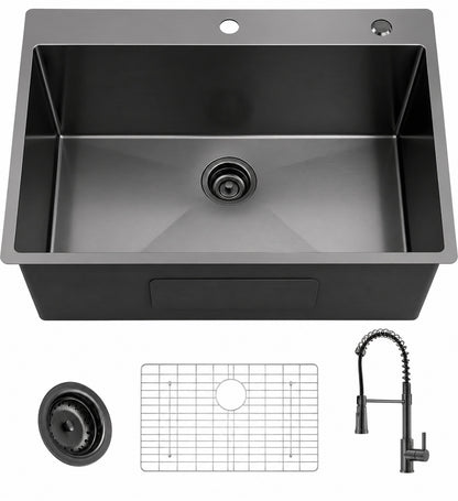 Glacier Bay 33 in Drop In Single Bowl 18 Gauge Gunmetal Black Stainless Steel Kitchen Sink