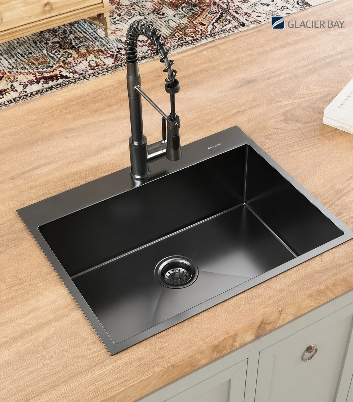 Glacier Bay 33 in Drop In Single Bowl 18 Gauge Gunmetal Black Stainless Steel Kitchen Sink
