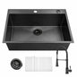 Glacier Bay 33 in Drop In Single Bowl 18 Gauge Gunmetal Black Stainless Steel Kitchen Sink with Black Spring Neck Faucet
