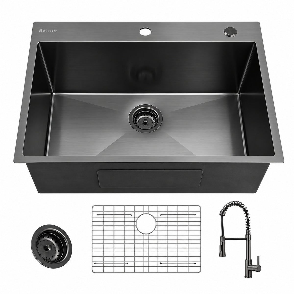 Glacier Bay 30 in Drop In Single Bowl Kitchen Sink Gunmetal Black PVD Finish 18 Gauge 304 Stainless Steel Spring Faucet Included ACS3022A1T F