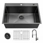 Glacier Bay 30 in Drop In Single Bowl Kitchen Sink Gunmetal Black PVD Finish 18 Gauge 304 Stainless Steel Spring Faucet Included ACS3022A1T F