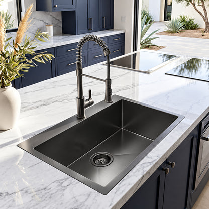 Glacier Bay 30 in Drop In Single Bowl Kitchen Sink Gunmetal Black PVD Finish 18 Gauge 304 Stainless Steel Spring Faucet Included ACS3022A1T F