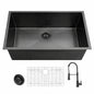 Glacier Bay 27 in Undermount Single Bowl 18 Gauge Gunmetal Black Stainless Steel Kitchen Sink with Black Spring Neck Faucet