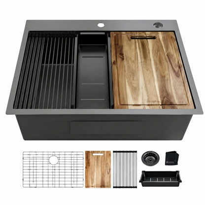 Glacier Bay 27 in Drop In Single Bowl 18 Gauge Gunmetal Black Stainless Steel Workstation Kitchen Sink
