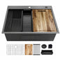 Glacier Bay 27 in Drop In Single Bowl 18 Gauge Gunmetal Black Stainless Steel Workstation Kitchen Sink