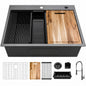 Glacier Bay 30 in Drop In Single Bowl 18 Gauge Gunmetal Black Stainless Steel Workstation Kitchen Sink with Black Spring Neck Faucet