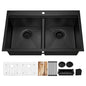 Glacier Bay 33 in Drop-In Double Bowl 18 Gauge Gunmetal Black Stainless Steel Workstation Kitchen Sink with Black Spring Neck Faucet