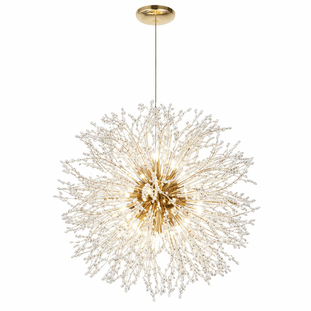 LamQee 16 Light 23 5 in Dia Gold Dandelion Firework Chandelier Crystal Starburst Pendant Light