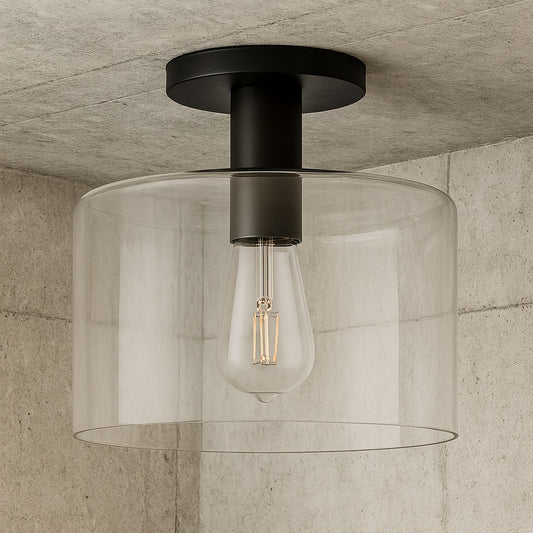 Henri 10 in Matte Black Semi Flush Mount with Clear Glass Shade SF0808