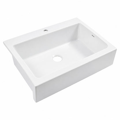 SINKOLOGY Parker 34 in 1 Hole Quick Fit Farmhouse Apron Front Drop In Single Bowl Crisp White Fireclay Kitchen Sink