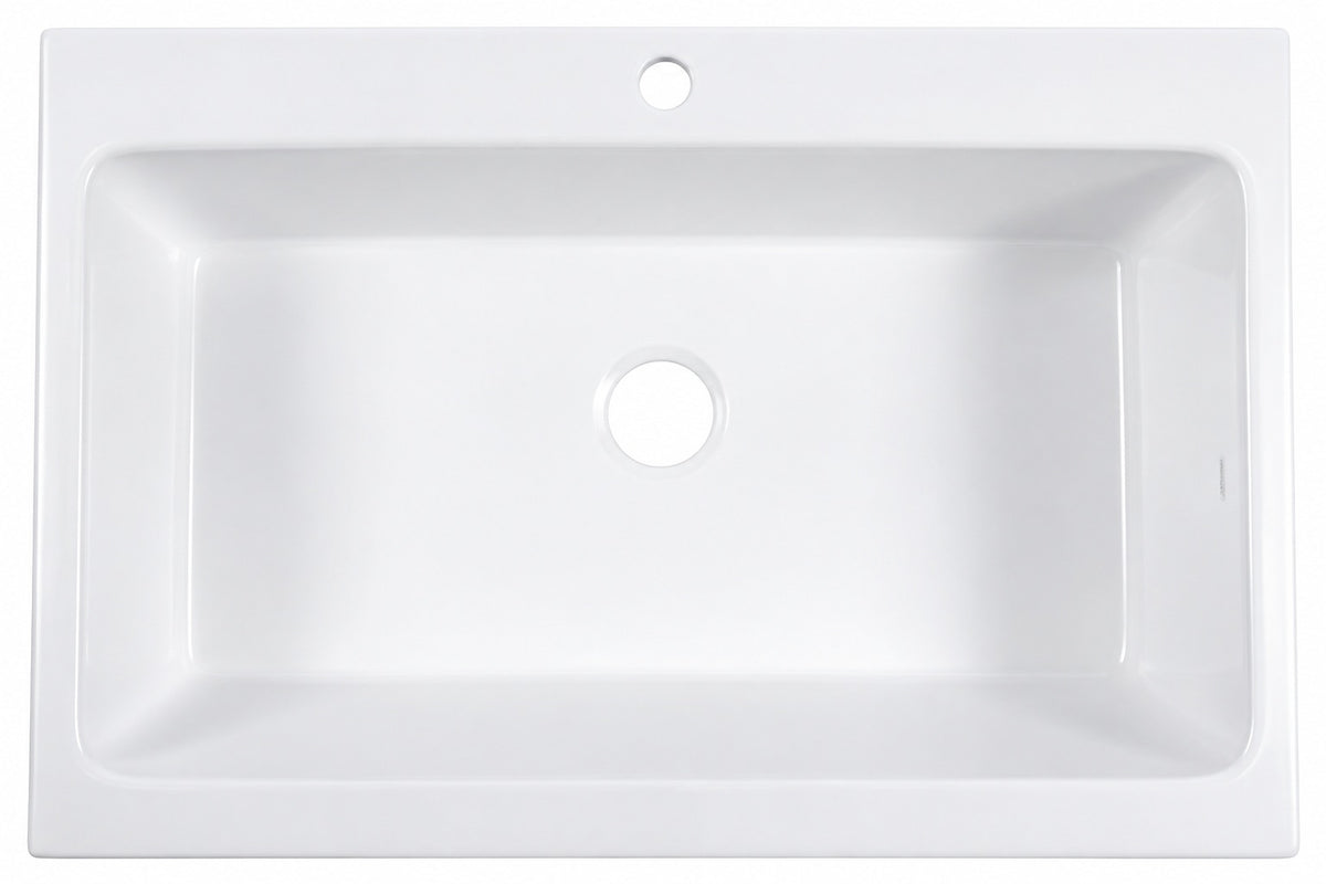 SINKOLOGY Parker 34 in 1 Hole Quick Fit Farmhouse Apron Front Drop In Single Bowl Crisp White Fireclay Kitchen Sink SK450 34FC 1